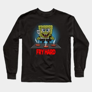 Funny Cute Retro Movie Fry Cook Burger Cartoon Parody Long Sleeve T-Shirt